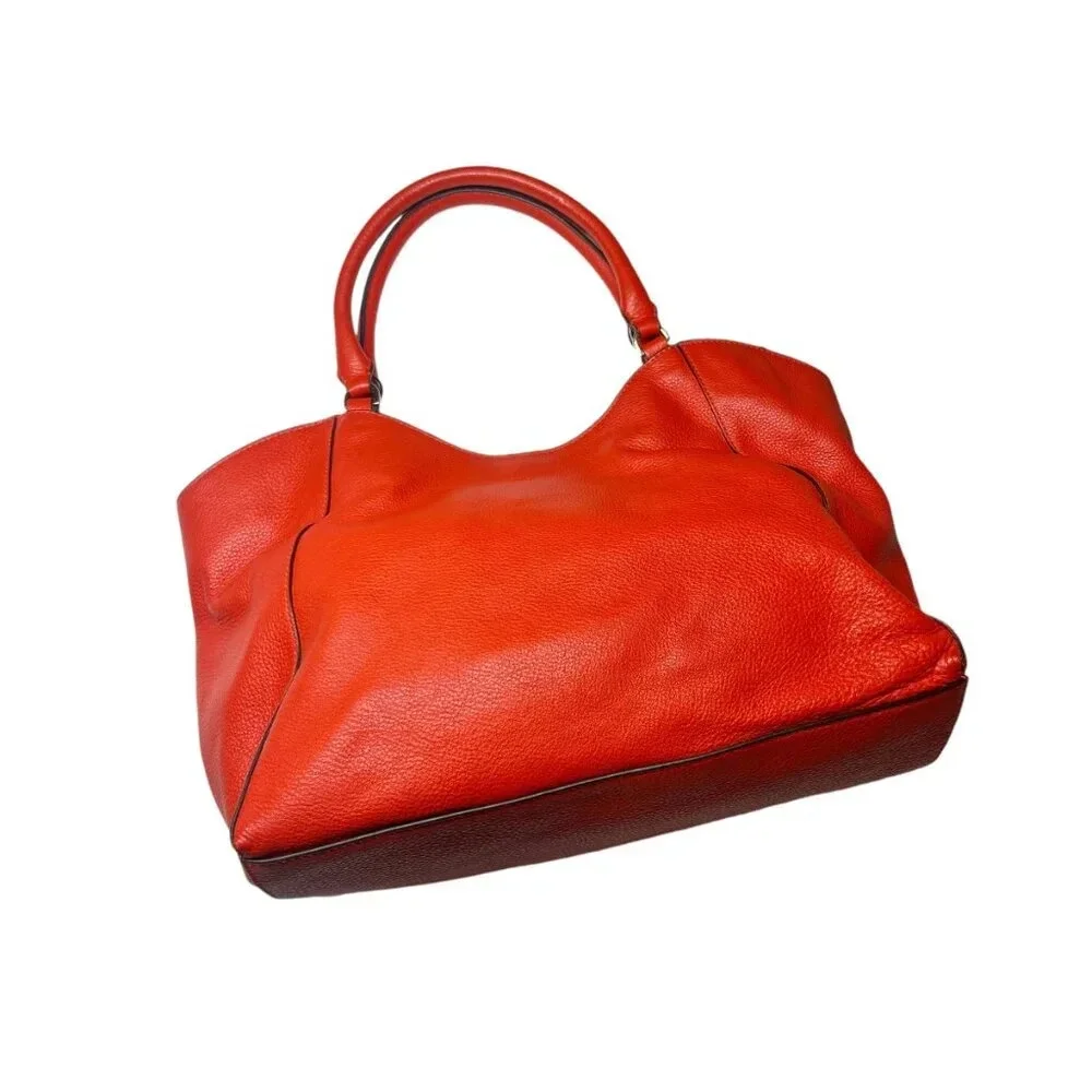 Tory Burch Red Pebble Leather Large Duel Handle Tote Bag